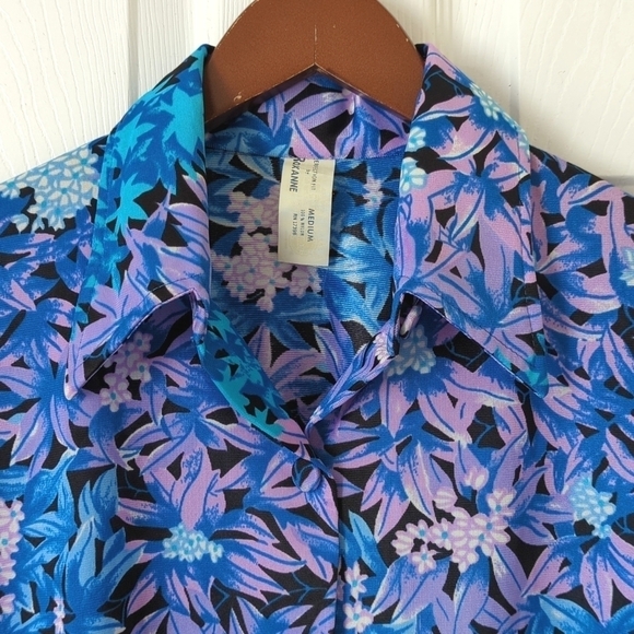 Roxanne 70's Vintage Union Made Floral Pointed Collar Button Down Shirt Purple M - Picture 2 of 12
